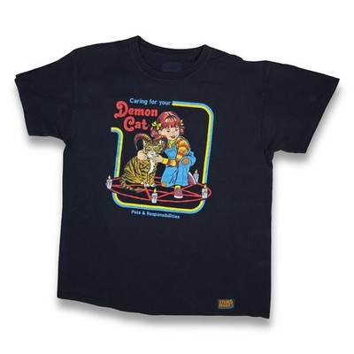 Steven Rhodes Demon Cat Graphic Tee Unisex M Black Excellent Retro Occult Shirt