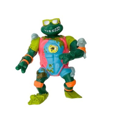 Vintage 1990 TMNT Sewer Surfer Mike 5” Figure Crab Good Sticker Ninja Turtles