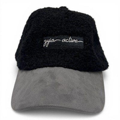 Zyia Active Cap Men One Size Black Grey Sherpa Fleece Suede Adjustable Excellent