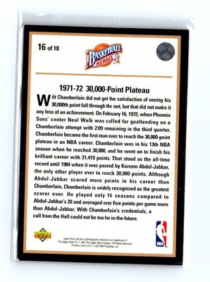 1992-93 Upper Deck #16 Wilt Chamberlain Basketball Heroes: Wilt Chamberlain - Image 2