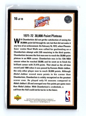 1992-93 Upper Deck #16 Wilt Chamberlain Basketball Heroes: Wilt Chamberlain - Image 2