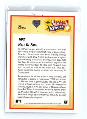 1991 Upper Deck #26 Hank Aaron Baseball Heroes: Hank Aaron - Image 2