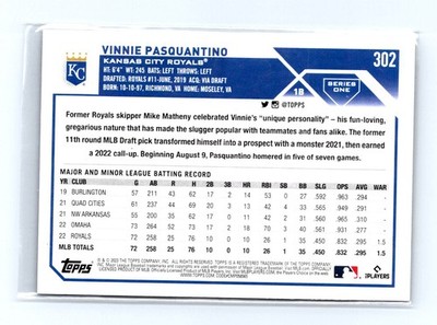 2023 Topps #302 Vinnie Pasquantino Royal Blue - Image 2