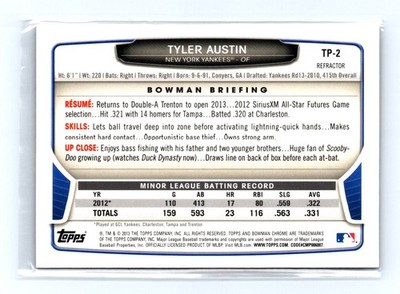 2013 Bowman Draft Picks #TP-2 Tyler Austin Chrome Top Prospects Black Wave - Image 2