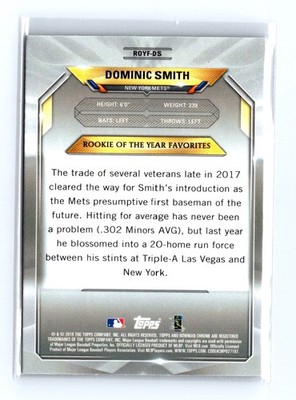 2018 Bowman #ROYF-DS Dominic Smith Chrome Rookie of the Year Favorites - Image 2