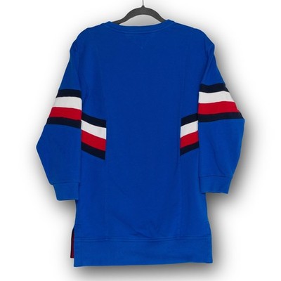 Vintage Tommy Hilfiger Men's L Blue Colorblock Stripe Crewneck Sweatshirt Excell - Image 2