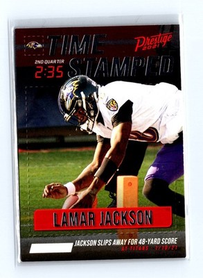 2021 Panini Prestige #TS-LJ Lamar Jackson Time Stamped Xtra Points Purple #/149