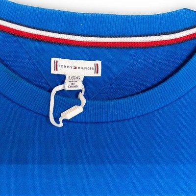 Vintage Tommy Hilfiger Men's L Blue Colorblock Stripe Crewneck Sweatshirt Excell - Image 3