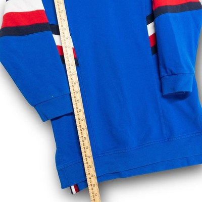 Vintage Tommy Hilfiger Men's L Blue Colorblock Stripe Crewneck Sweatshirt Excell - Image 4