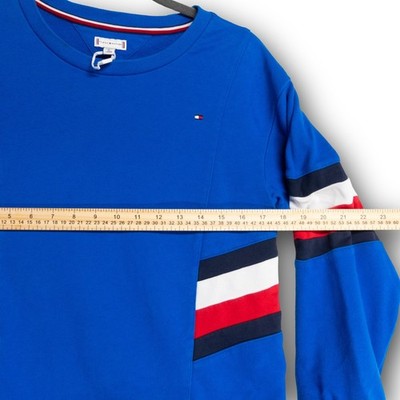 Vintage Tommy Hilfiger Men's L Blue Colorblock Stripe Crewneck Sweatshirt Excell - Image 5