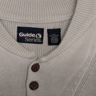 Vintage Guide Series Henley Sweater Mens 2XL Tan 100% Cotton Ribbed Knit Excelle - Image 3