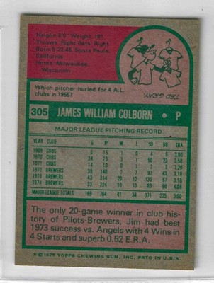 1975 Topps MINI Baseball - SET BREAK - Jim Colborn #305 - Image 2