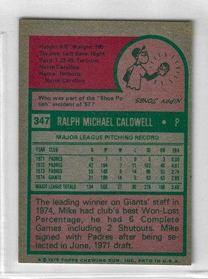 1975 Topps MINI Baseball - SET BREAK - Mike Caldwell #347 - Image 2