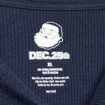 Vintage Dec. 25th Thermal Shirt Mens XL Navy Bottoms Up Santa Christmas GOOD - Image 3