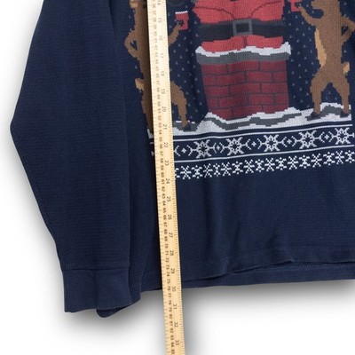 Vintage Dec. 25th Thermal Shirt Mens XL Navy Bottoms Up Santa Christmas GOOD - Image 4