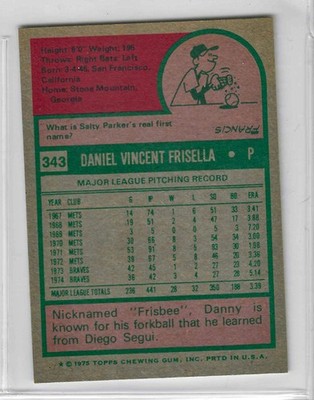 1975 Topps MINI Baseball - SET BREAK - Danny Frisella #343 - Image 2