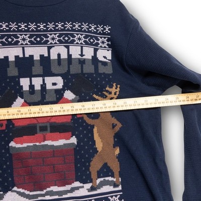 Vintage Dec. 25th Thermal Shirt Mens XL Navy Bottoms Up Santa Christmas GOOD - Image 6