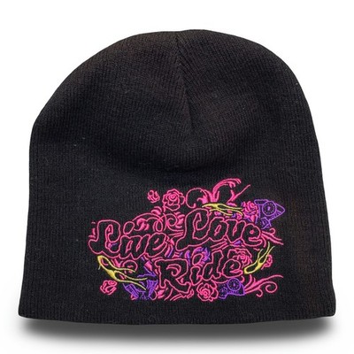 Vintage Hot Leathers Beanie Women Black Live Love Ride Embroidered One Size Exce