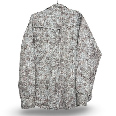 Rock 47 Wrangler Western Snap Shirt Medium Grey Paisley Cowboy Good - Image 2