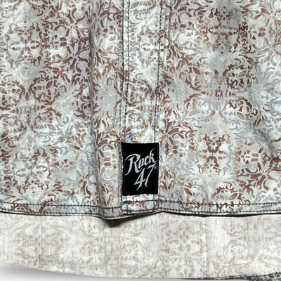 Rock 47 Wrangler Western Snap Shirt Medium Grey Paisley Cowboy Good - Image 3