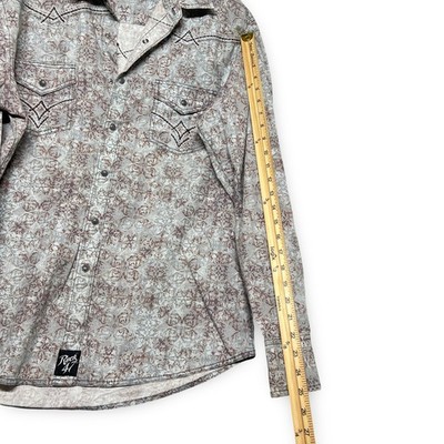 Rock 47 Wrangler Western Snap Shirt Medium Grey Paisley Cowboy Good - Image 8