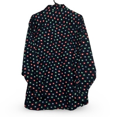 Vintage Fluid Mens Button Down Shirt Medium Black Polka Dot Cotton Excellent - Image 2