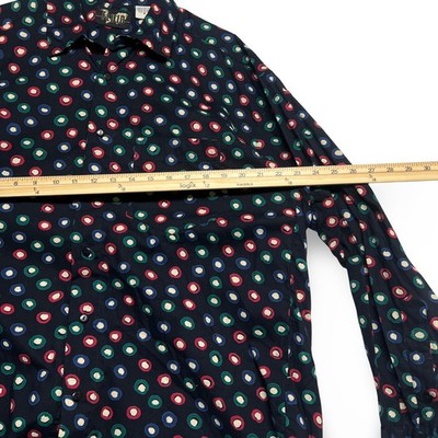 Vintage Fluid Mens Button Down Shirt Medium Black Polka Dot Cotton Excellent - Image 6