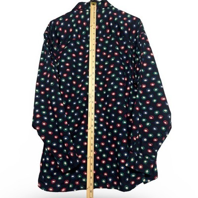 Vintage Fluid Mens Button Down Shirt Medium Black Polka Dot Cotton Excellent - Image 7