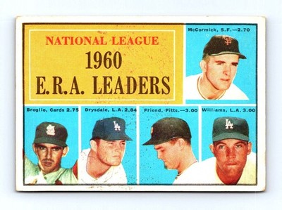 1961 Topps #45 National League 1960 E.R.A. Leaders McCormick Drysdale Williams