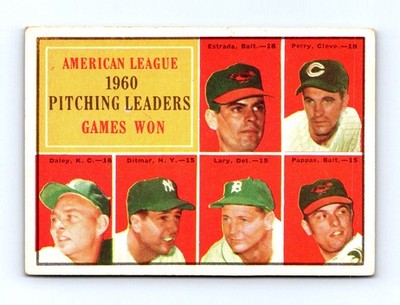 1961 Topps #48 American League 1960 Pitching Leaders Games Won Perry Lary Pappas