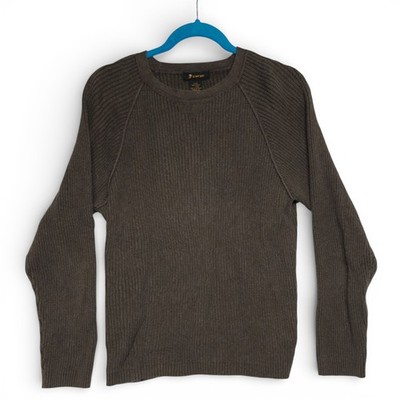 Vintage FINK Mens L Olive Green Ribbed Knit Crew Neck Sweater Cotton
