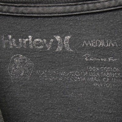 Vintage Y2K Hurley Graphic T-Shirt Mens Medium Charcoal Grey Plaid Logo Good - Image 3