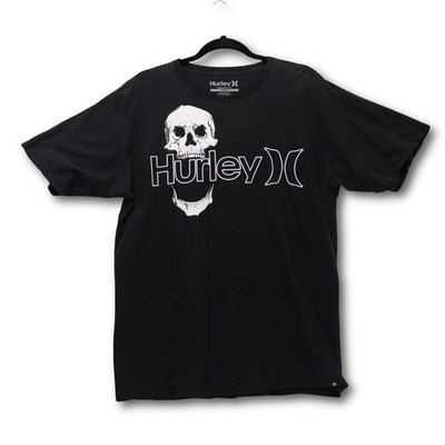 Vintage Y2K Hurley Skull Graphic T-Shirt Mens Large Black Fair
