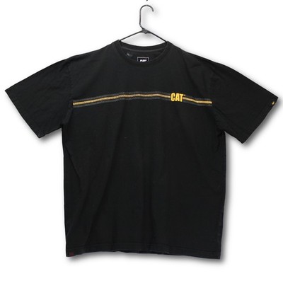CAT Caterpillar T-Shirt Mens 2XL Black Short Sleeve Graphic Chest Stripe