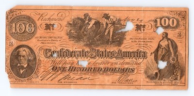 1864 $100 Confederate States of America Note T-65 6