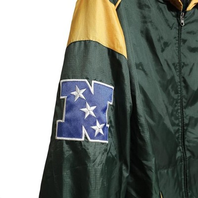 Vintage Green Bay Packers NFL Windbreaker Jacket Hooded Green Gold Men L - Image 3