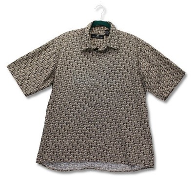 Vintage Consensus Sportswear Short Sleeve Button Up Mens Large Black Tan