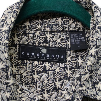 Vintage Consensus Sportswear Short Sleeve Button Up Mens Large Black Tan - Image 3