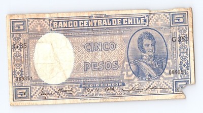 1944 Chile 5 Pesos Banco Central de Chile 8