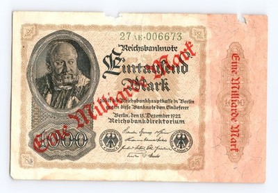 1922 Germany 1000 Mark Reichsbanknote Specimen/MUSTER overprint 8