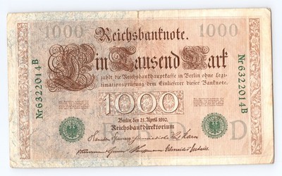 1910 Germany 1000 Mark Reichsbanknote 12