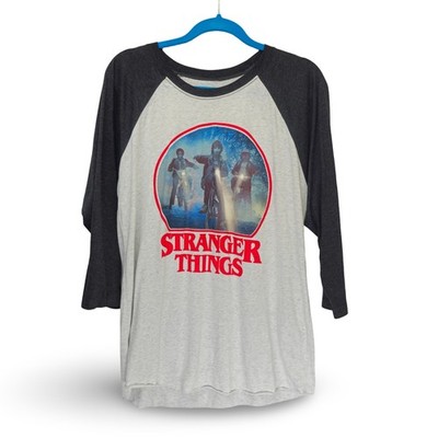 Stranger Things Raglan Baseball Shirt Mens Large Gray Black Excellent