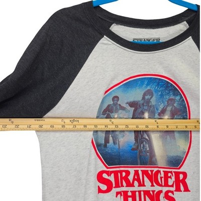 Stranger Things Raglan Baseball Shirt Mens Large Gray Black Excellent - Image 5