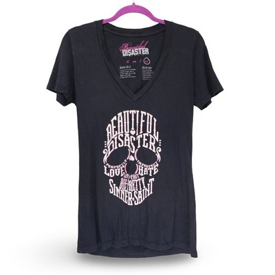 Beautiful Disaster Graphic Tee Women XL Black Excellent