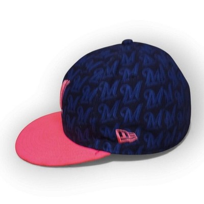 Vintage New Era Milwaukee Brewers MLB 59FIFTY Fitted Hat Size 7 Pink Brim Excell - Image 3