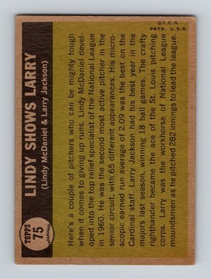 1961 Topps #75 Lindy Shows Larry (Larry Jackson / Lindy McDaniel) - Image 2