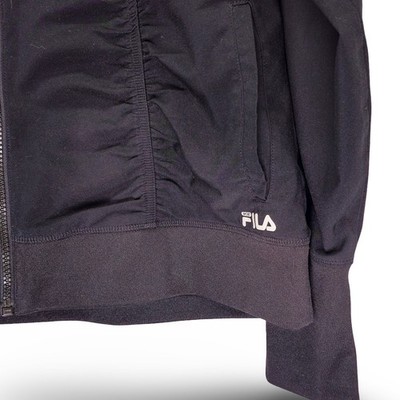 Fila Sport Track Jacket Womens Large Black Ruched Front Zip Up Excellent - Image 3