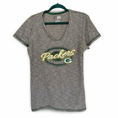 NFL Team Apparel Green Bay Packers V-Neck T-Shirt Womens XL Gray Excellent