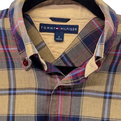 Tommy Hilfiger Plaid Button Down Shirt Mens Size Medium Mustard Yellow Excellent - Image 3