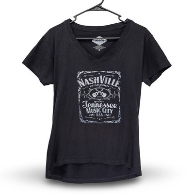 Music City Threads Nashville Tennessee V-Neck T-Shirt Women XL Black Excellent
